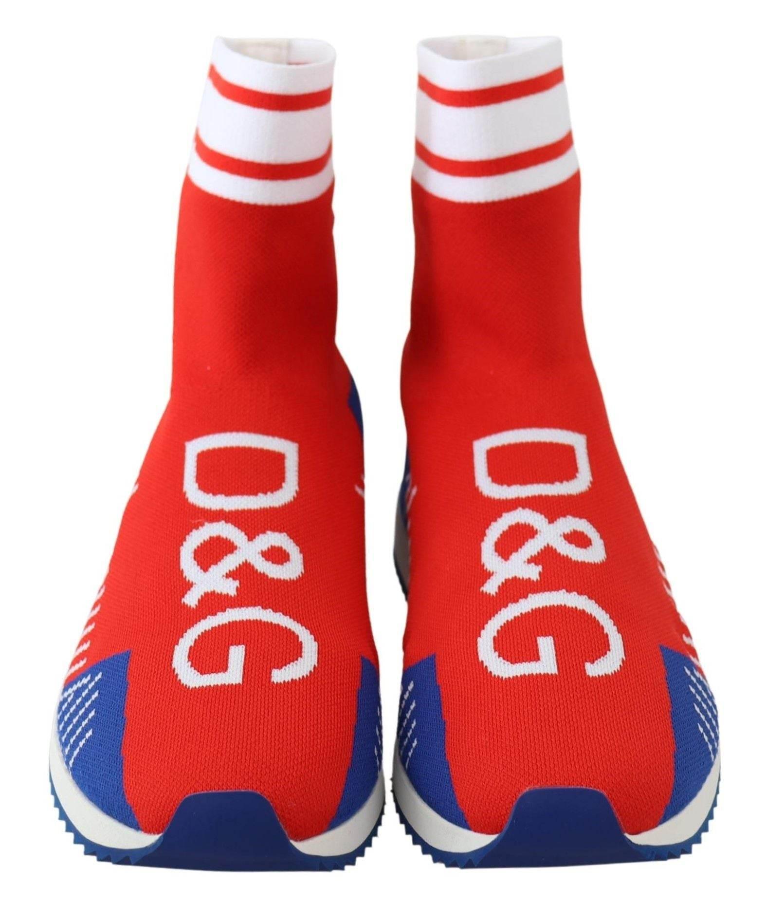 Dolce & Gabbana Blue Red Sorrento Logo Sneakers Socks Shoes - Hilstor
