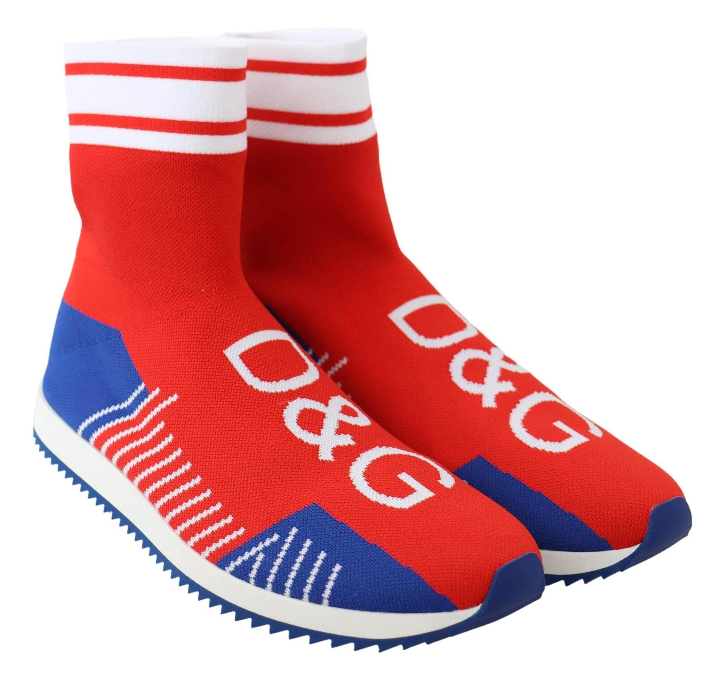 Dolce & Gabbana Blue Red Sorrento Logo Sneakers Socks Shoes - Hilstor