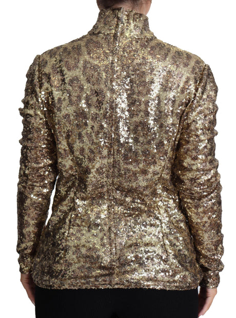 Dolce & Gabbana Brown Leopard Fit Turtleneck Sequin Sweater - Hilstor