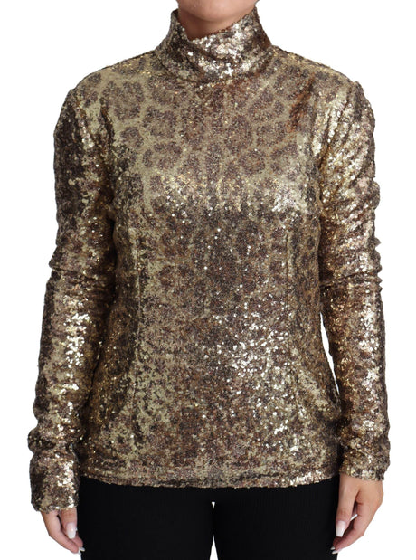 Dolce & Gabbana Brown Leopard Fit Turtleneck Sequin Sweater - Hilstor