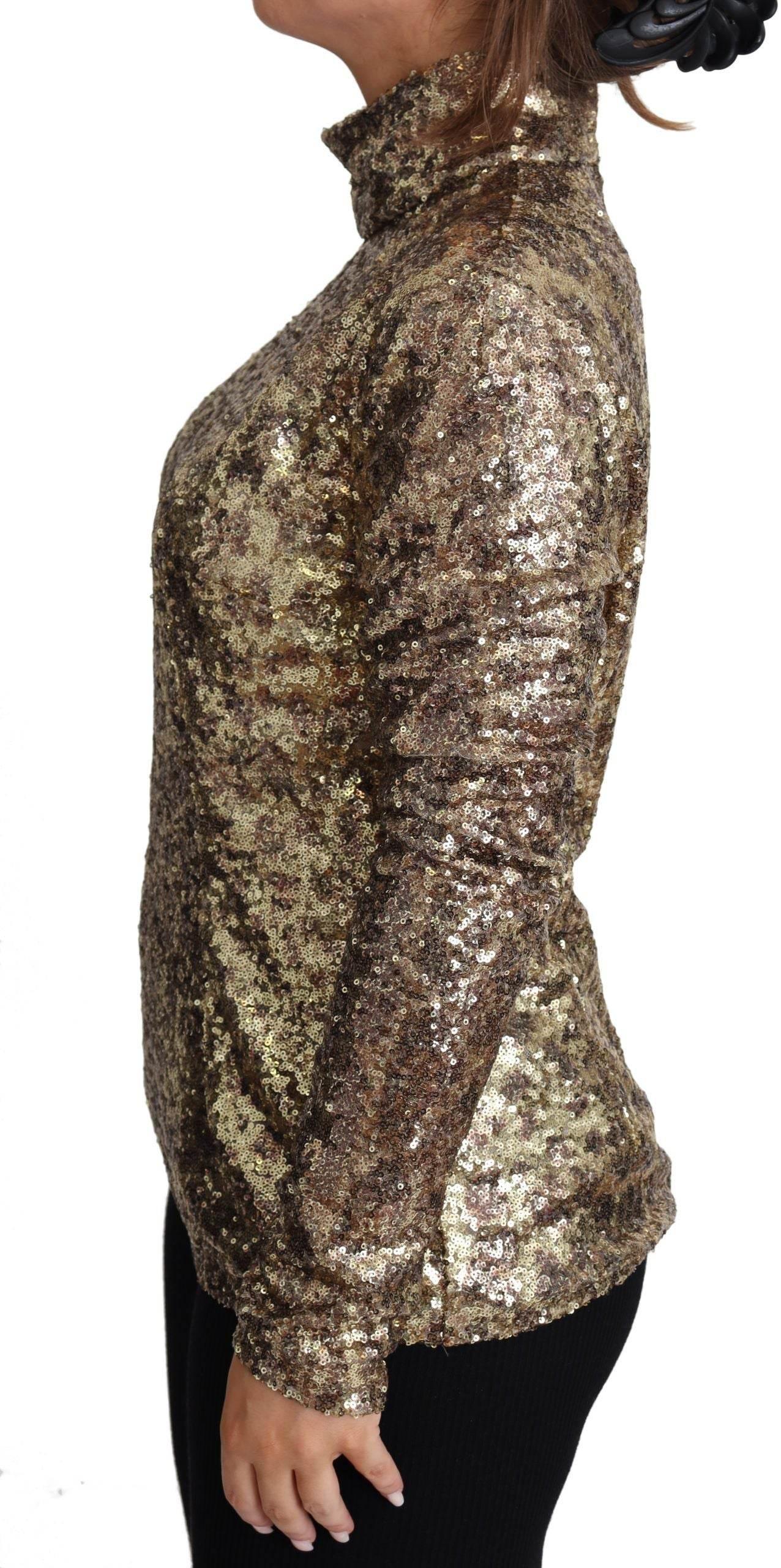 Dolce & Gabbana Brown Leopard Fit Turtleneck Sequin Sweater - Hilstor