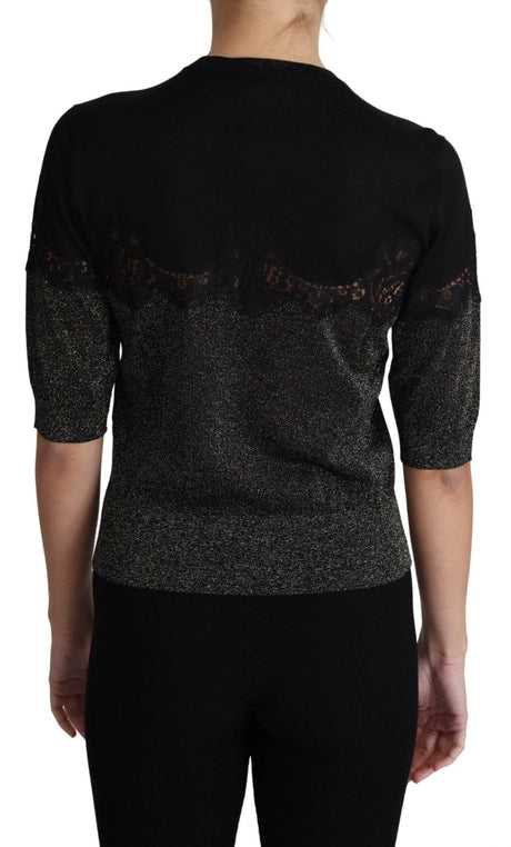 Dolce & Gabbana Black Shiny Lurex Lace Insert Pullover Top - Hilstor