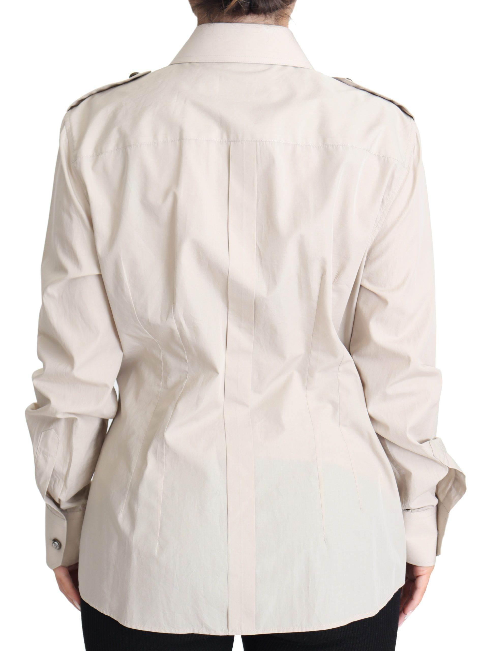 Dolce & Gabbana Beige Poplin Safari Fitted Pocket Shirt Top - Hilstor