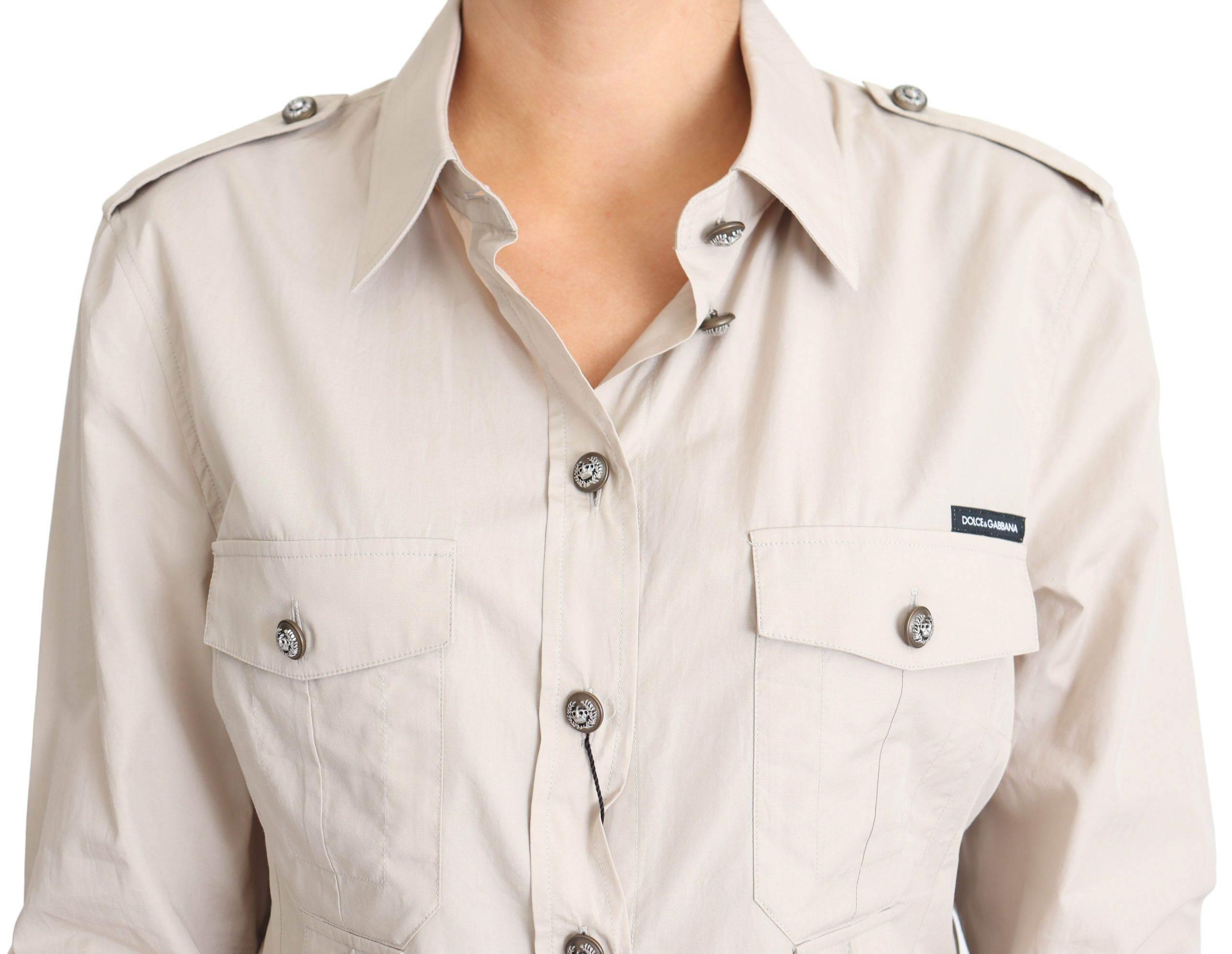 Dolce & Gabbana Beige Poplin Safari Fitted Pocket Shirt Top - Hilstor