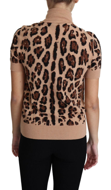 Dolce & Gabbana Beige Leopard Print Virgin Wool Turtleneck Top - Hilstor