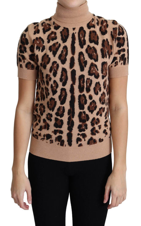 Dolce & Gabbana Beige Leopard Print Virgin Wool Turtleneck Top - Hilstor