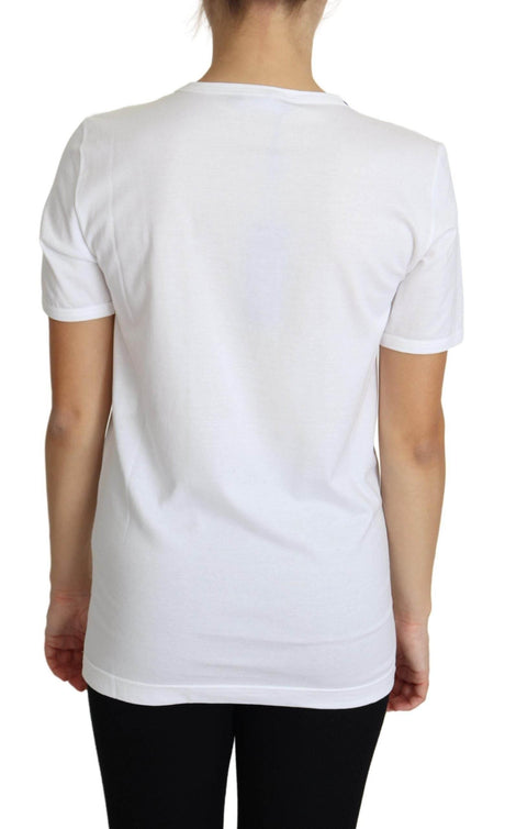 Dolce & Gabbana Crystal-Embellished White Cotton Tee - Hilstor
