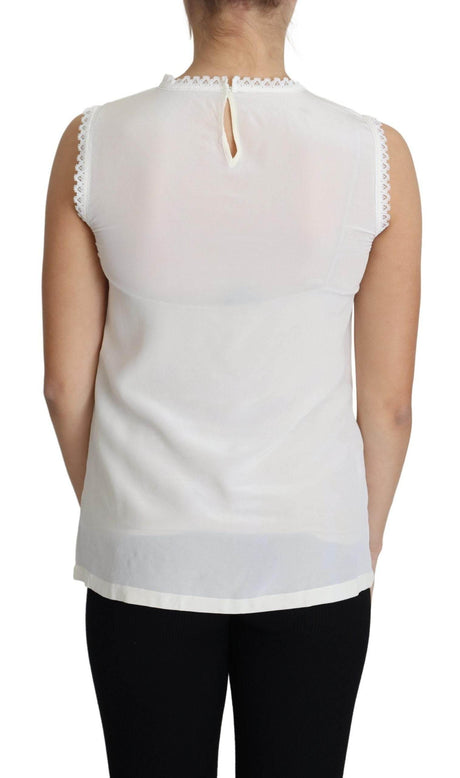 Dolce & Gabbana Elegant Silk Lace-Detailed Sleeveless Blouse - Hilstor