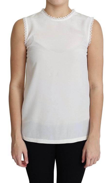 Dolce & Gabbana Elegant Silk Lace-Detailed Sleeveless Blouse - Hilstor