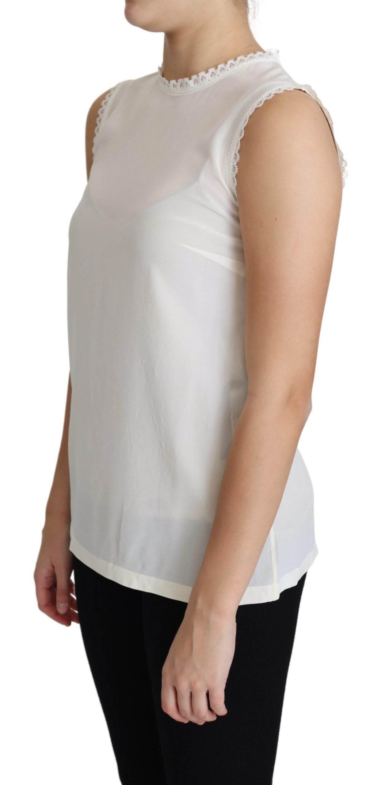 Dolce & Gabbana Elegant Silk Lace-Detailed Sleeveless Blouse - Hilstor