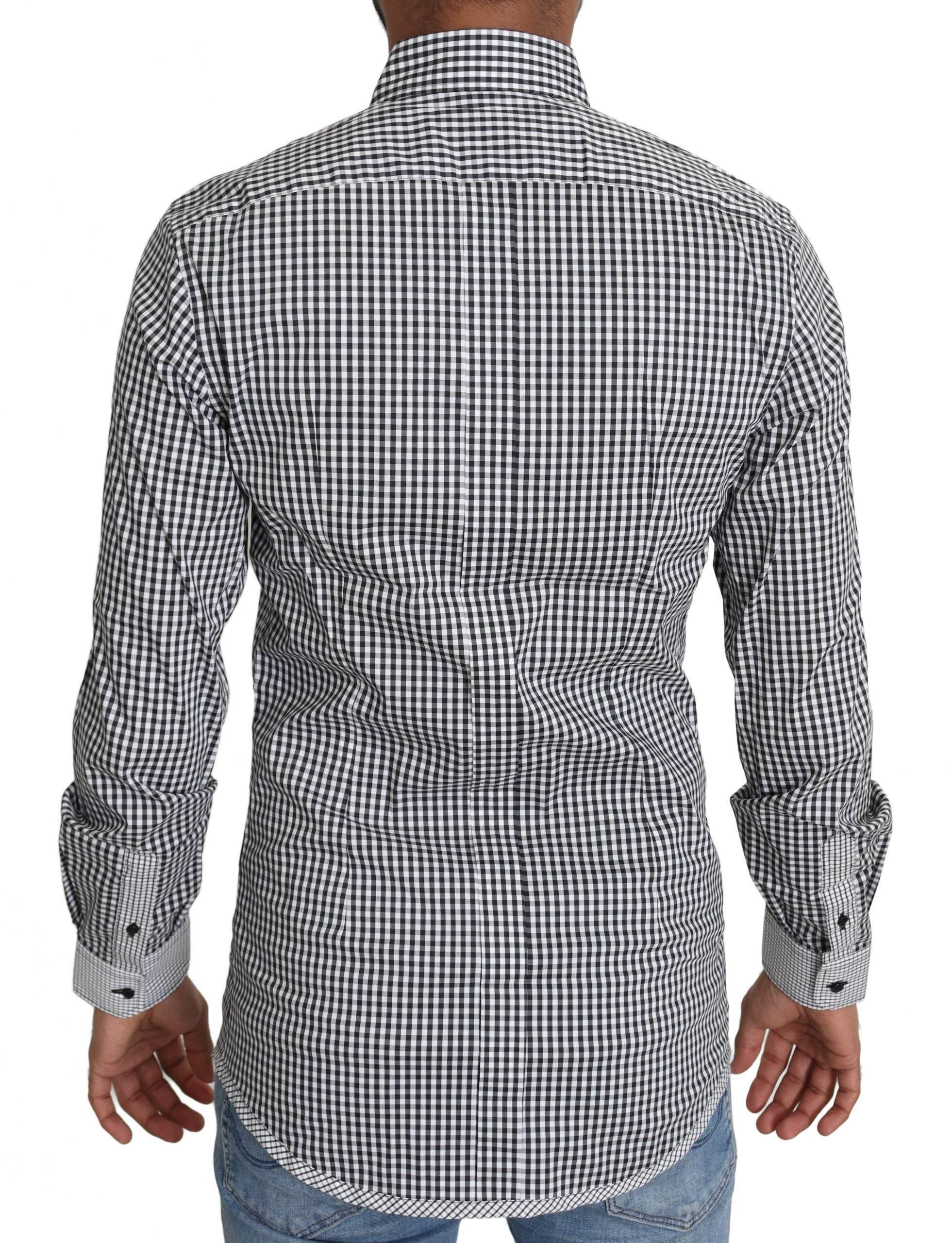 Dolce & Gabbana Elegant Black & White Checkered Gold Casual Shirt - Hilstor