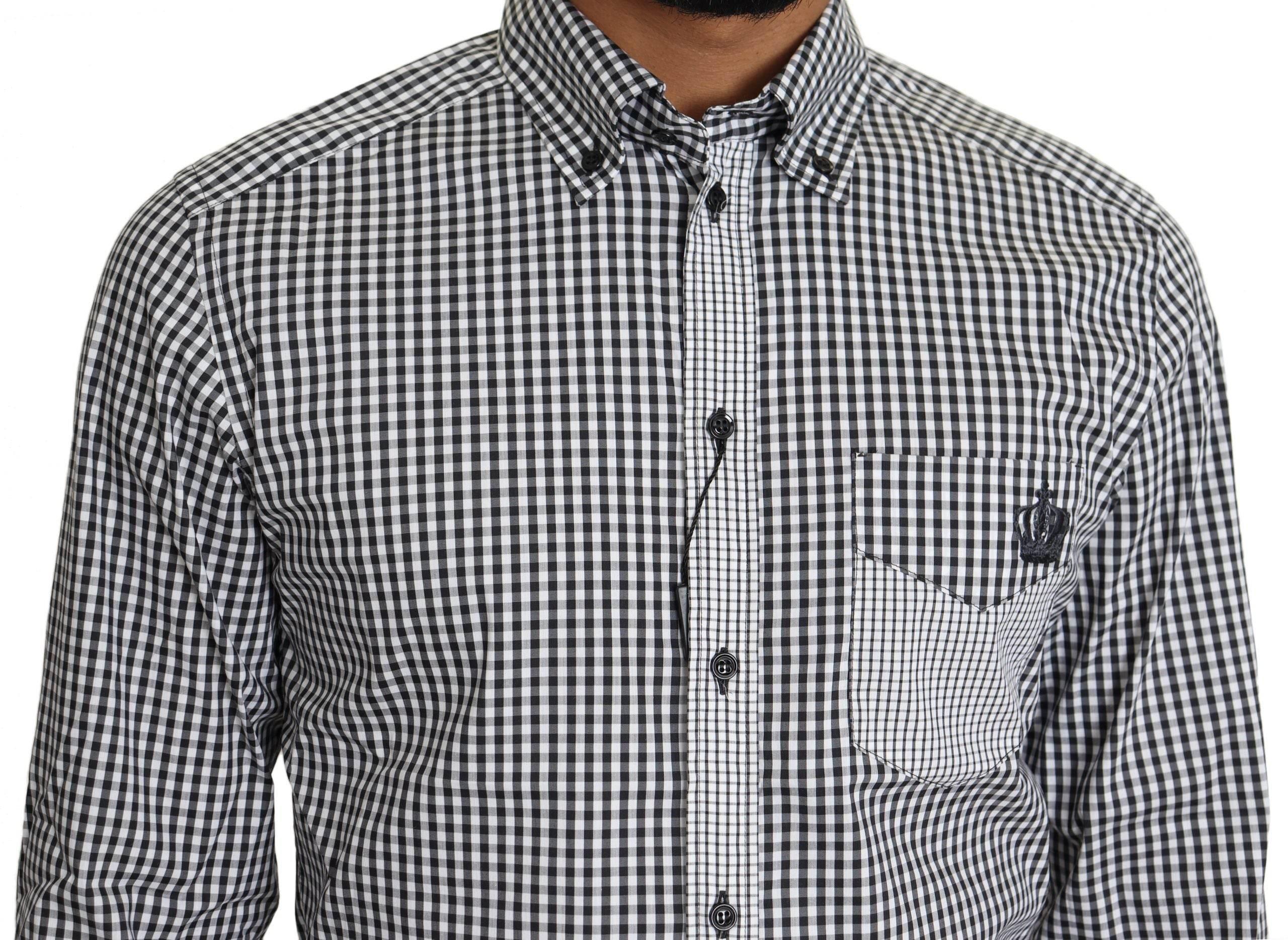 Dolce & Gabbana Elegant Black & White Checkered Gold Casual Shirt - Hilstor