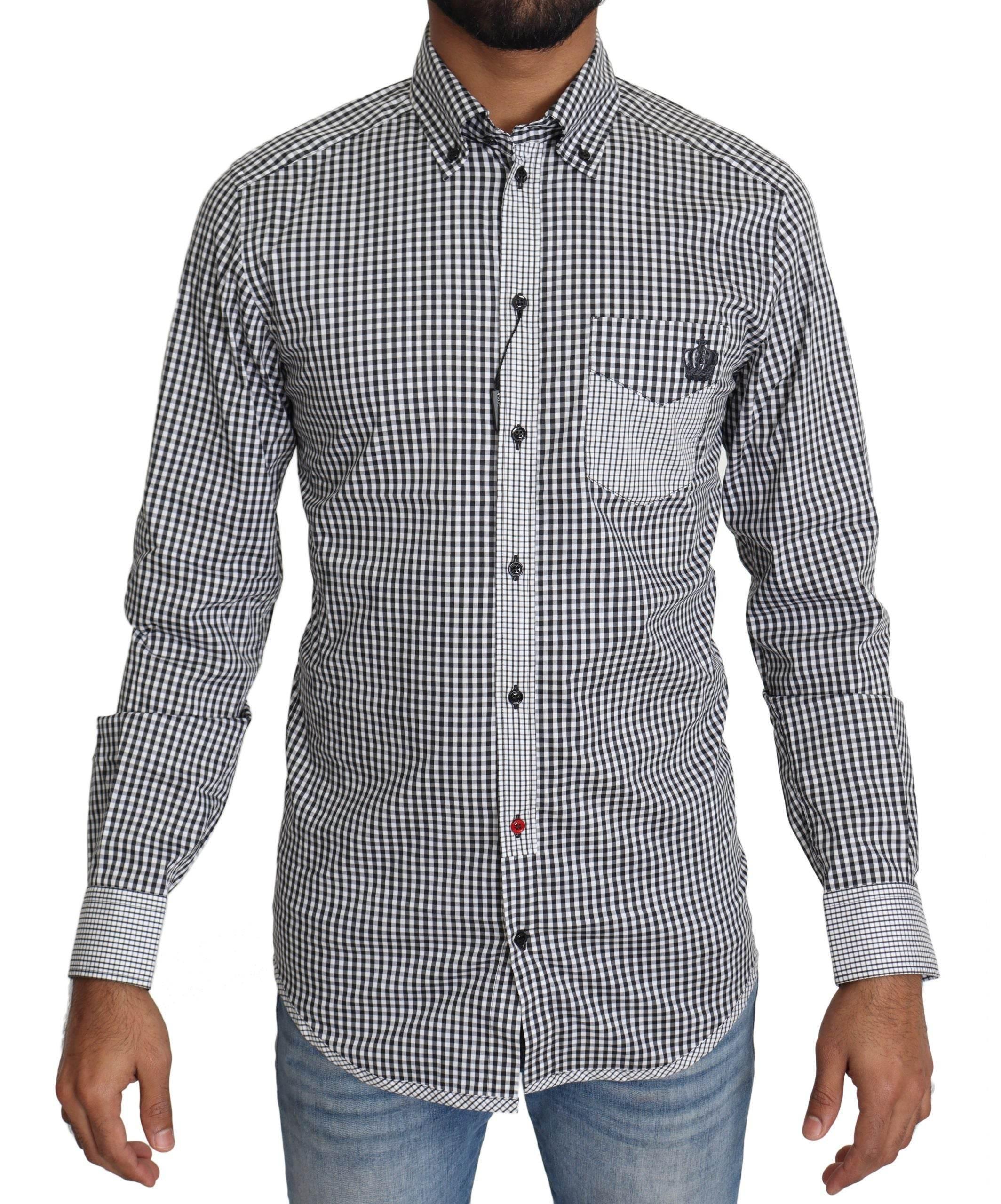 Dolce & Gabbana Elegant Black & White Checkered Gold Casual Shirt - Hilstor