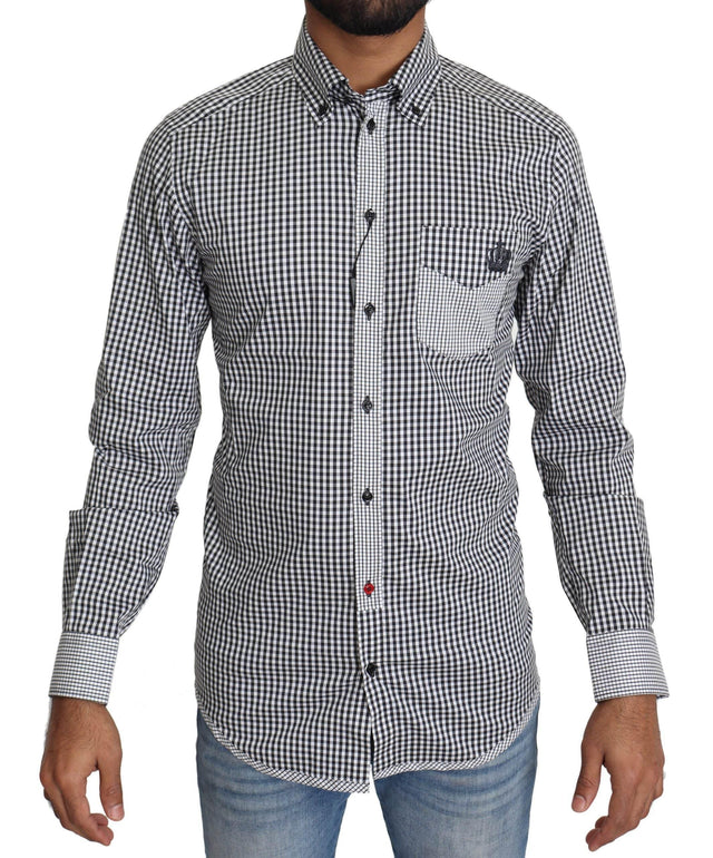 Dolce & Gabbana Elegant Black & White Checkered Gold Casual Shirt - Hilstor