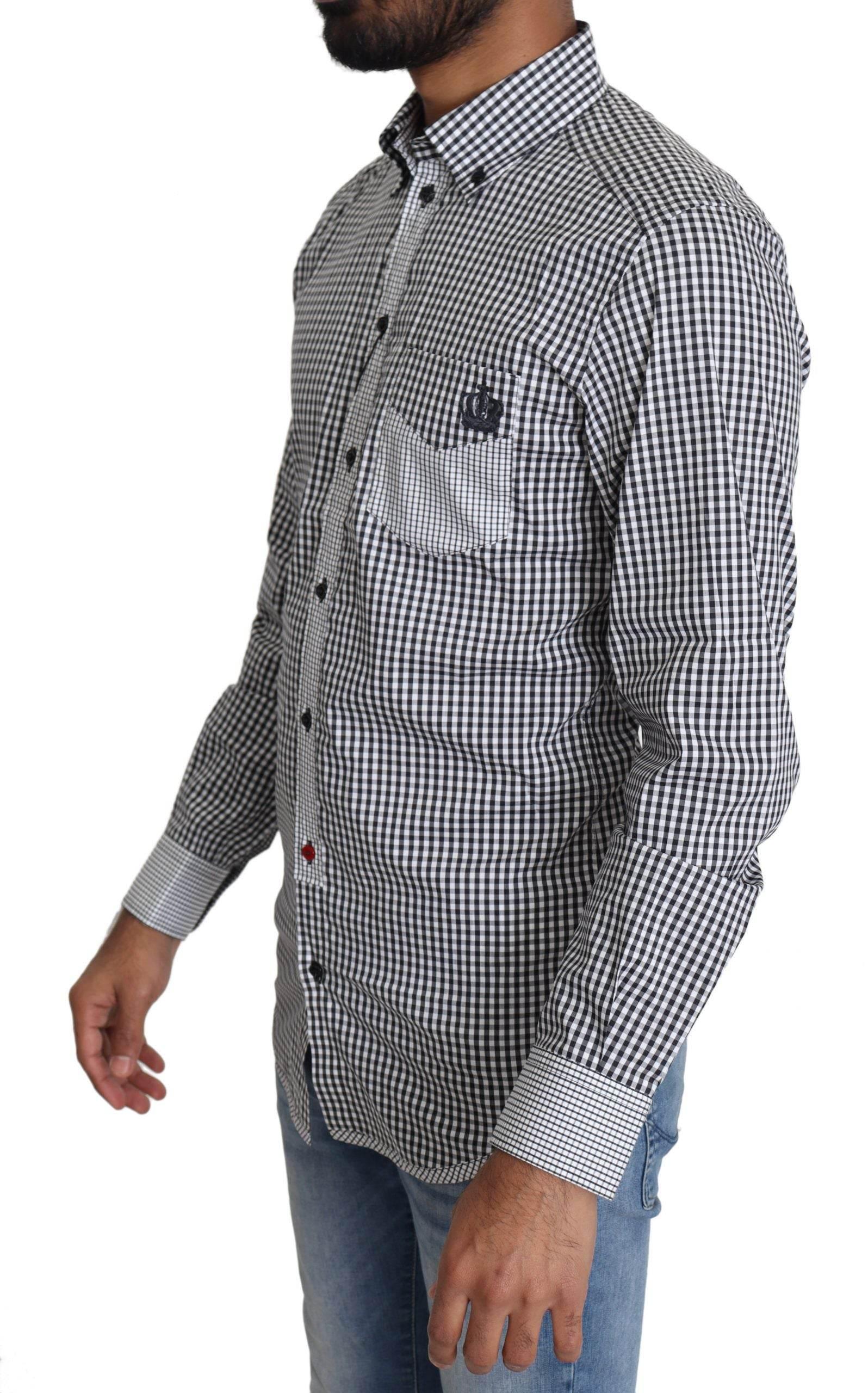 Dolce & Gabbana Elegant Black & White Checkered Gold Casual Shirt - Hilstor