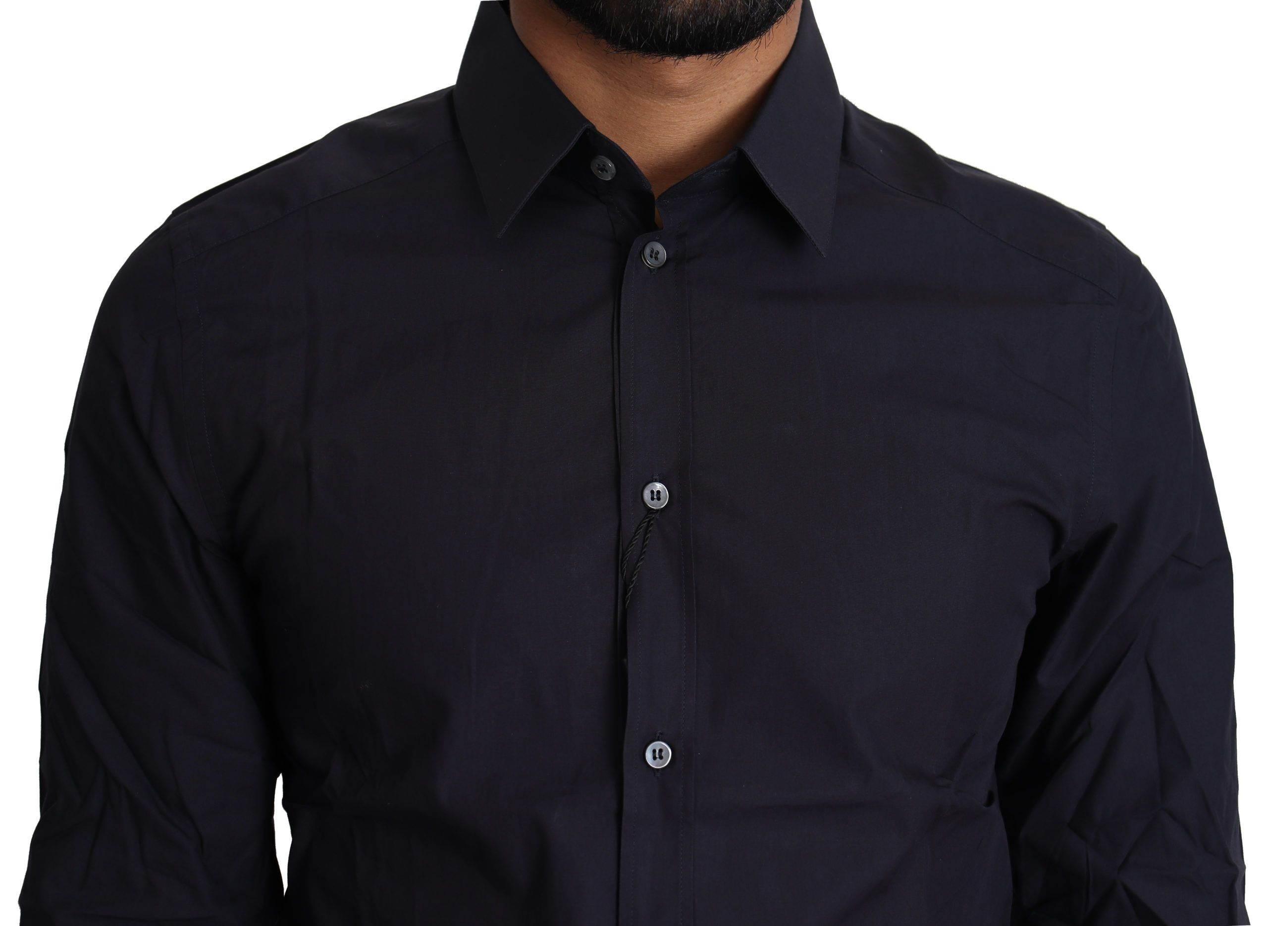 Dolce & Gabbana Navy Blue Slim Fit Gold Series Dress Shirt - Hilstor