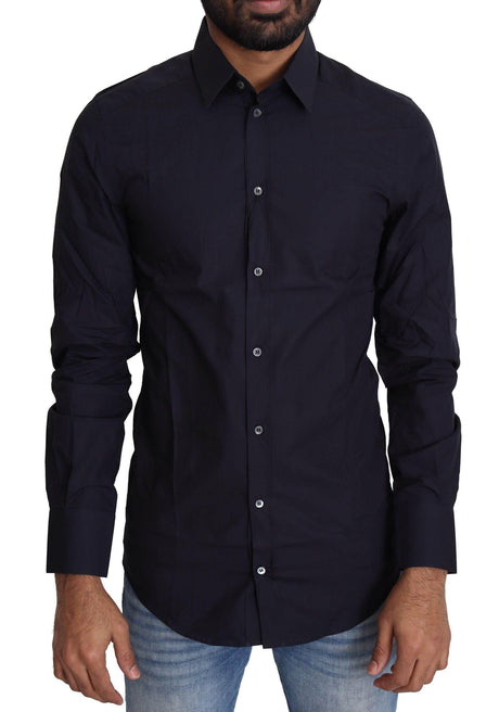 Dolce & Gabbana Navy Blue Slim Fit Gold Series Dress Shirt - Hilstor