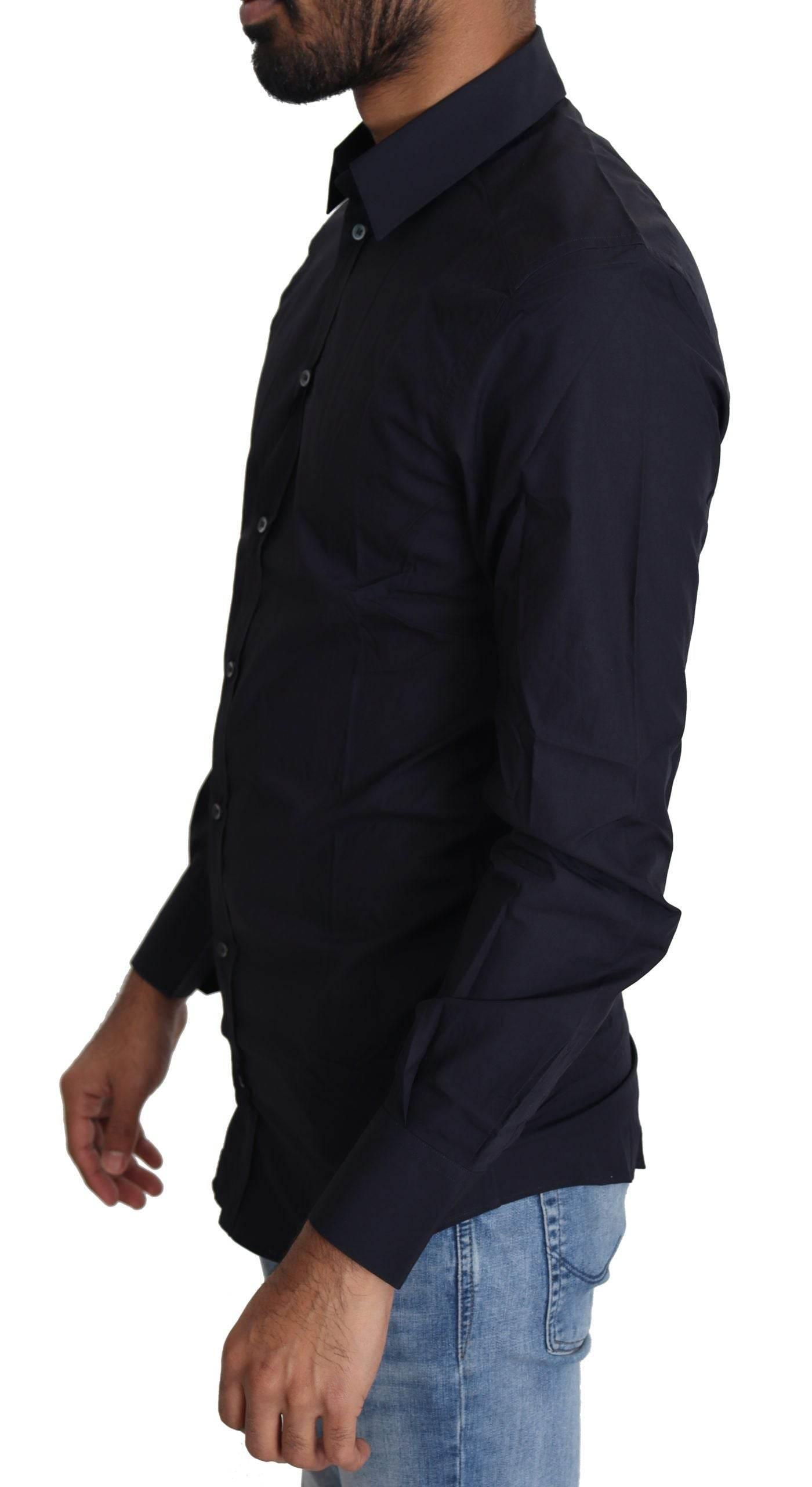 Dolce & Gabbana Navy Blue Slim Fit Gold Series Dress Shirt - Hilstor
