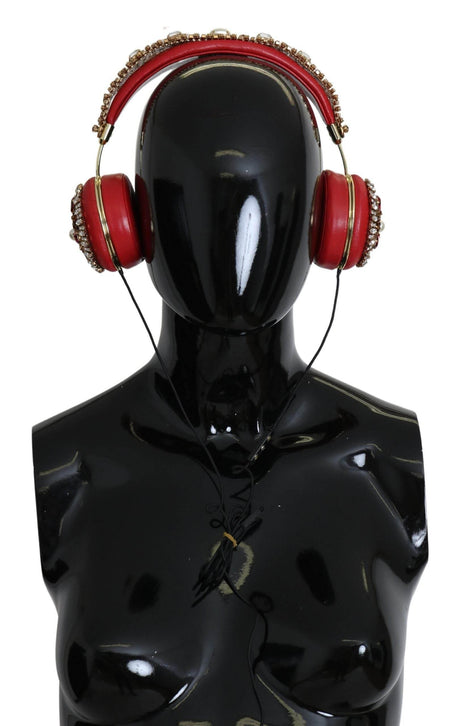 Dolce & Gabbana Exquisite Red Crystal Leather Headphones - Hilstor