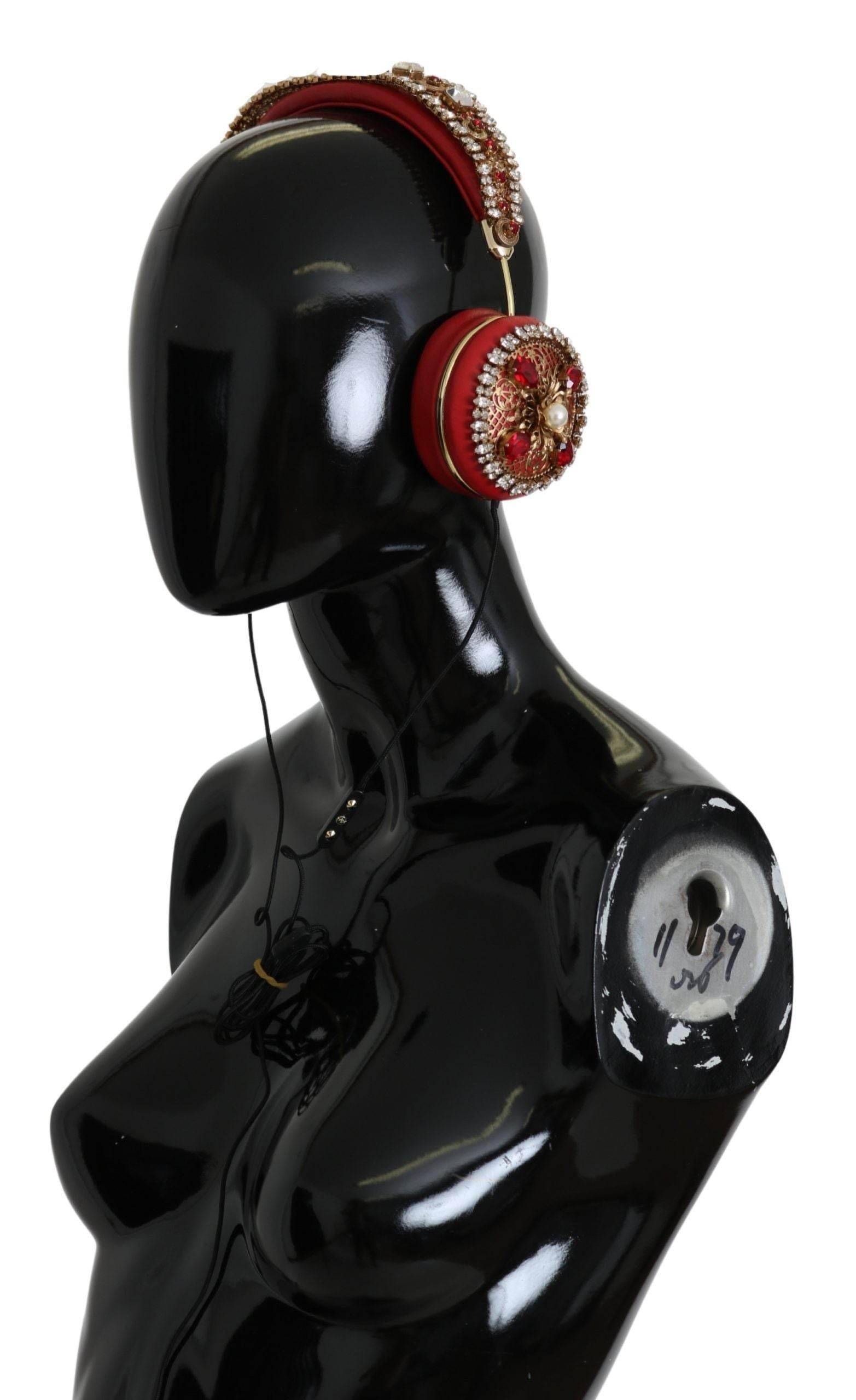 Dolce & Gabbana Exquisite Red Crystal Leather Headphones - Hilstor