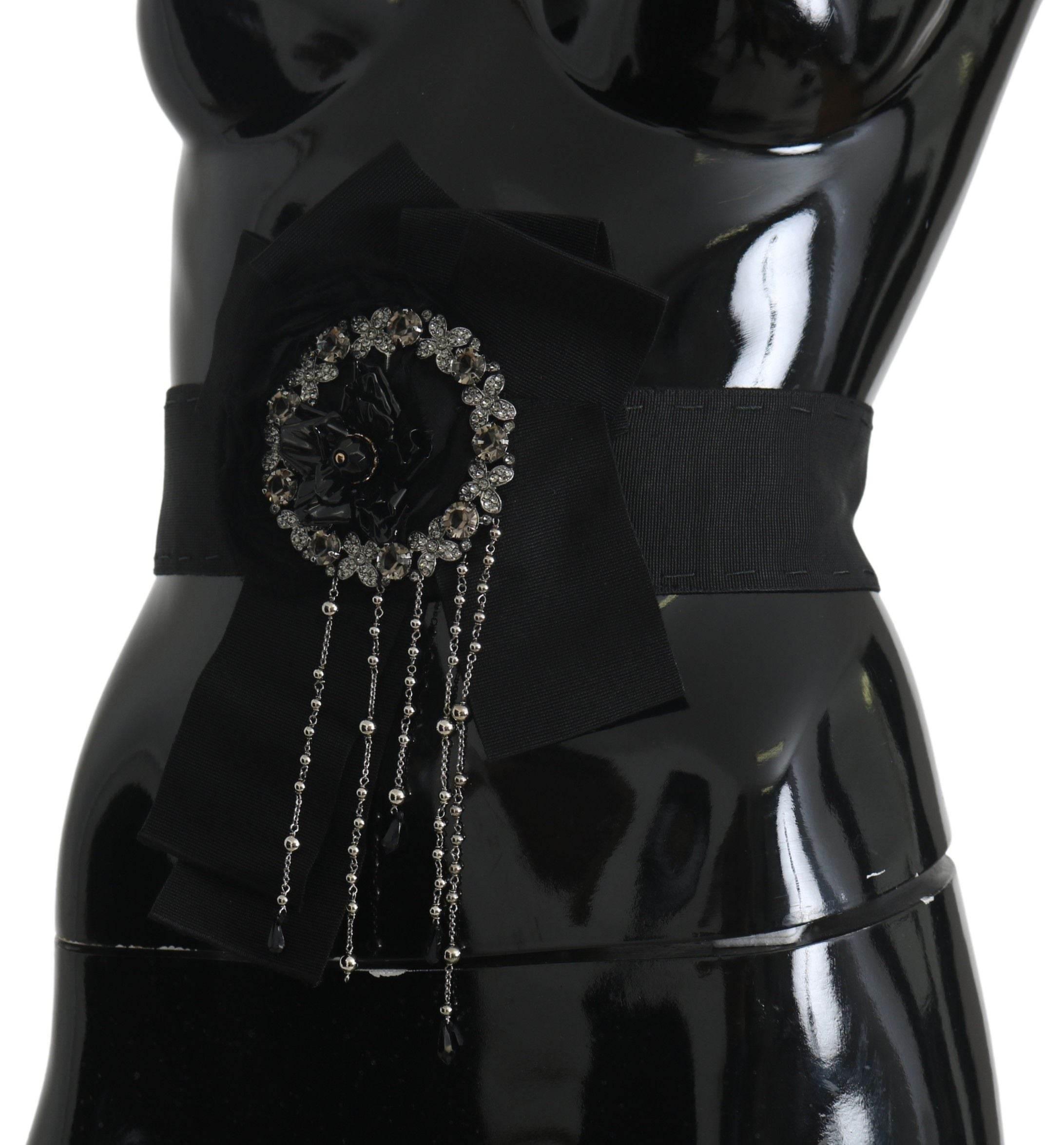 Dolce & Gabbana Elegant Black Crystal Waist Belt - Hilstor