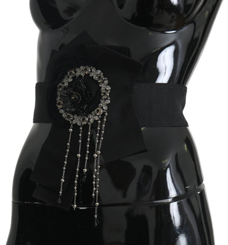 Dolce & Gabbana Elegant Black Crystal Waist Belt - Hilstor