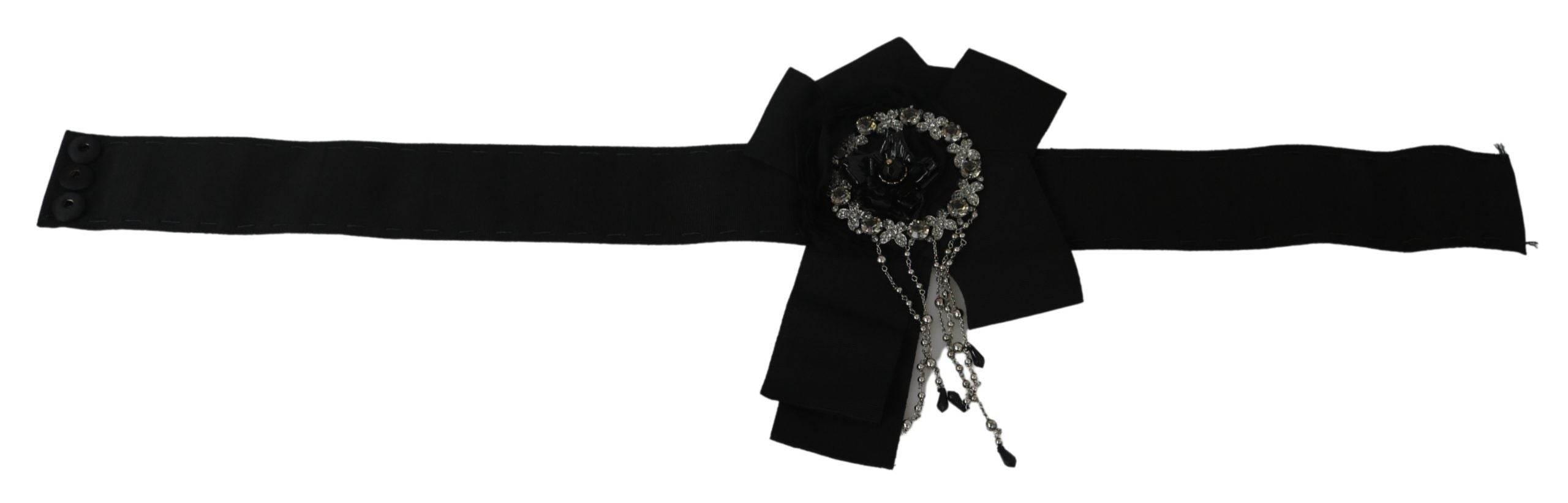 Dolce & Gabbana Elegant Black Crystal Waist Belt - Hilstor