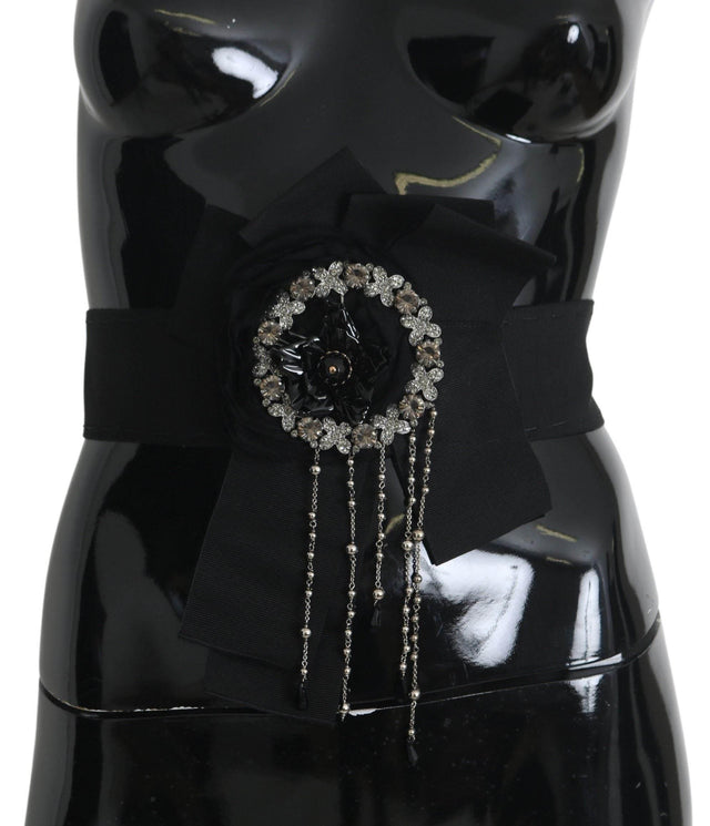 Dolce & Gabbana Elegant Black Crystal Waist Belt - Hilstor