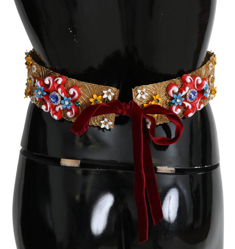 Dolce & Gabbana Golden Floral Crystal Embellished Waist Belt - Hilstor