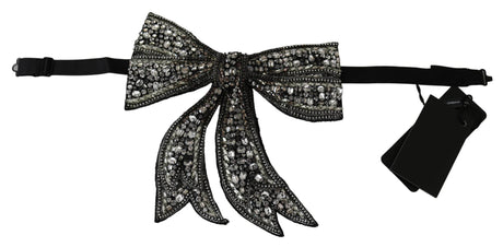 Dolce & Gabbana Silver-Tone Silk Crystal Bow Tie - Hilstor