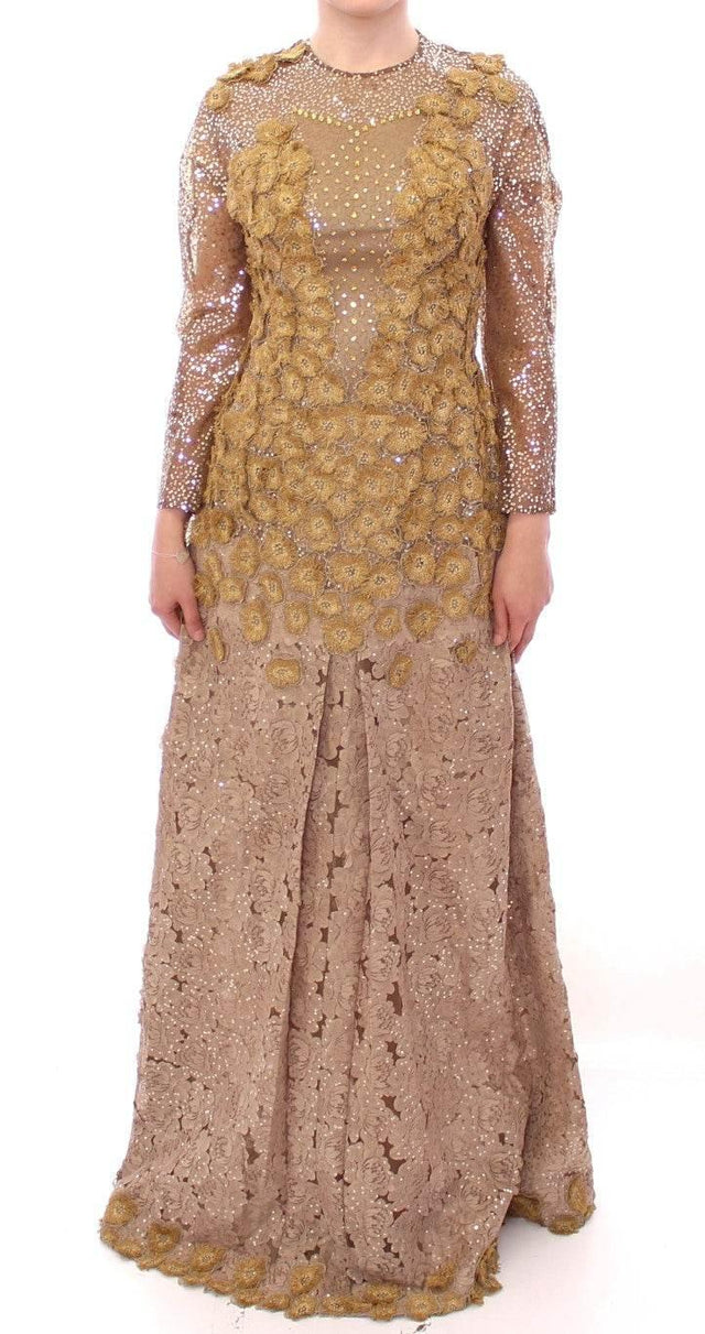 Lanre Da Silva Ajayi GOLD Long Lace Maxi Crystal Dress - Hilstor