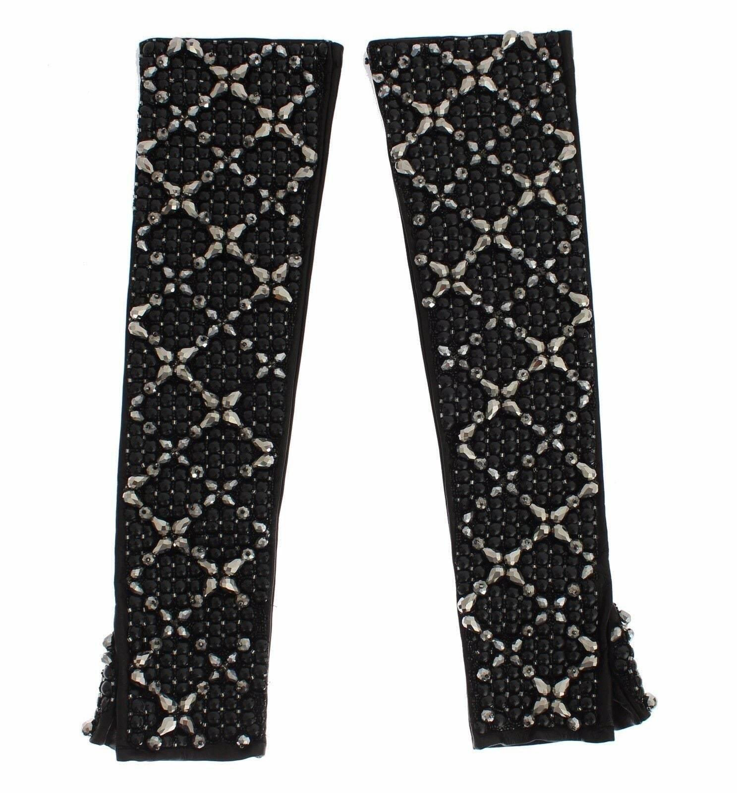 Dolce & Gabbana Elegant Crystal Beaded Leather Gloves - Hilstor