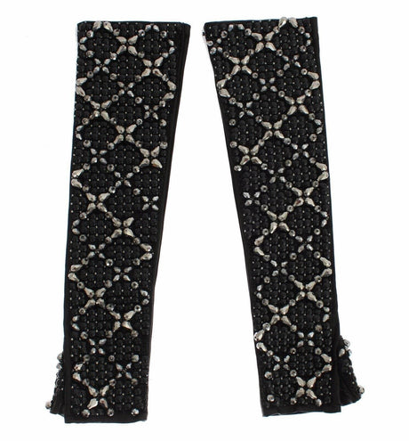 Dolce & Gabbana Elegant Crystal Beaded Leather Gloves - Hilstor