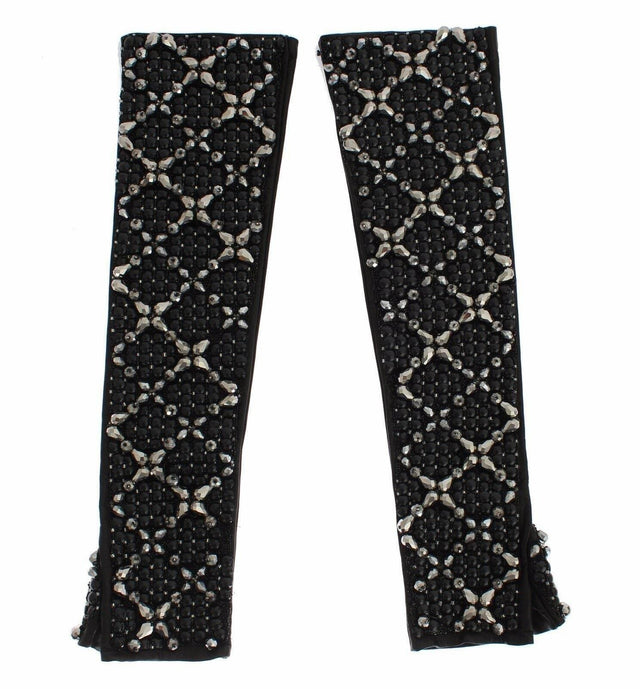 Dolce & Gabbana Elegant Crystal Beaded Leather Gloves - Hilstor