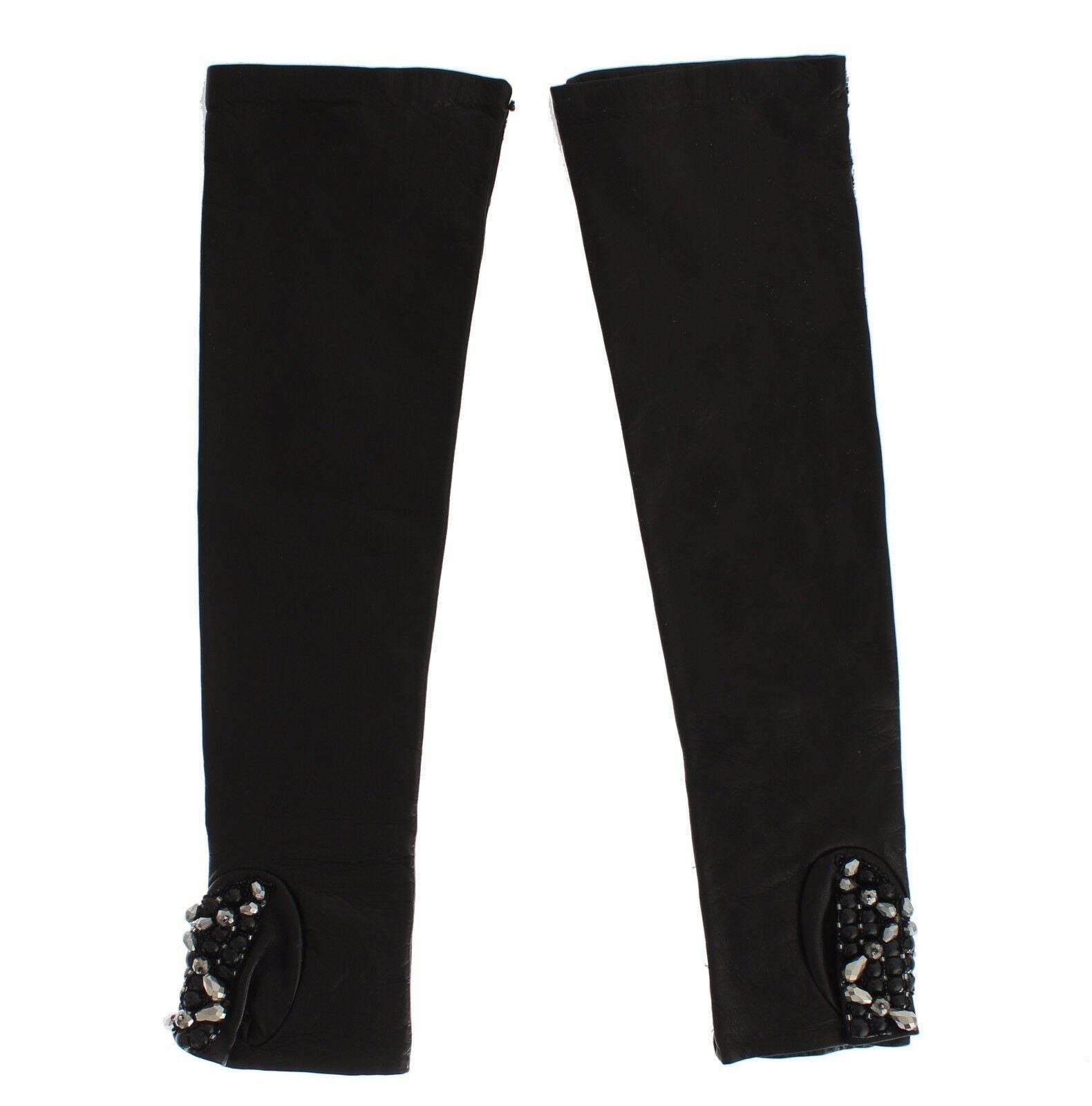 Dolce & Gabbana Elegant Crystal Beaded Leather Gloves - Hilstor