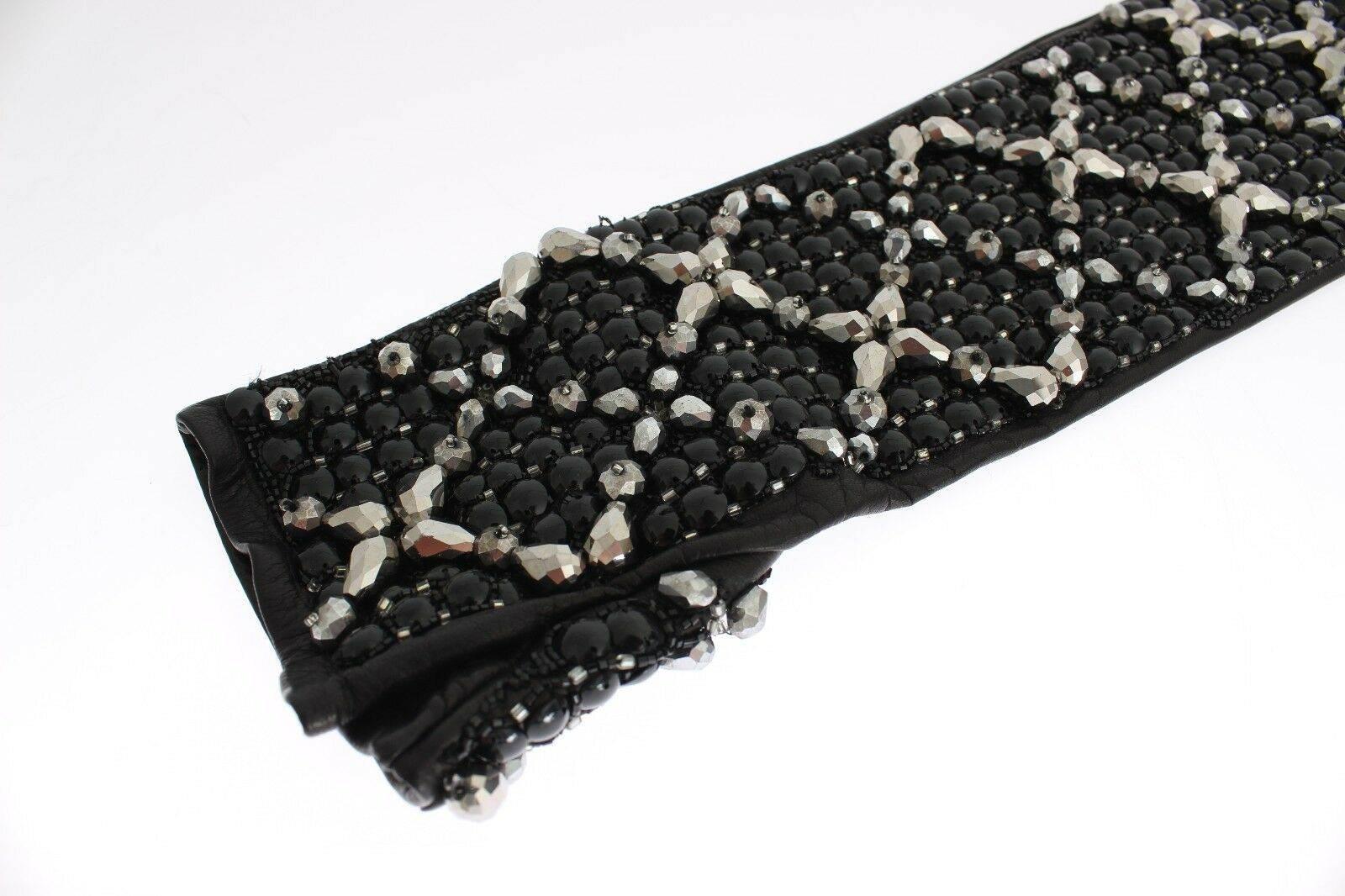 Dolce & Gabbana Elegant Crystal Beaded Leather Gloves - Hilstor