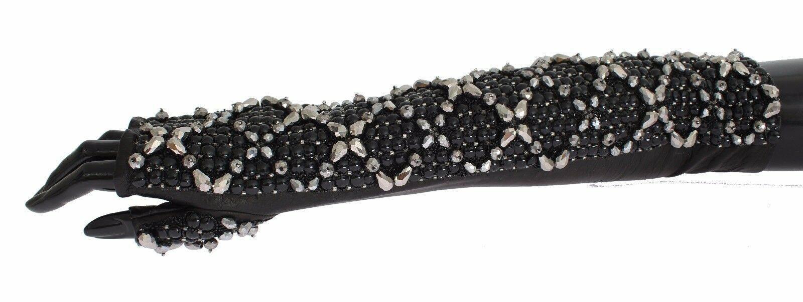 Dolce & Gabbana Elegant Crystal Beaded Leather Gloves - Hilstor