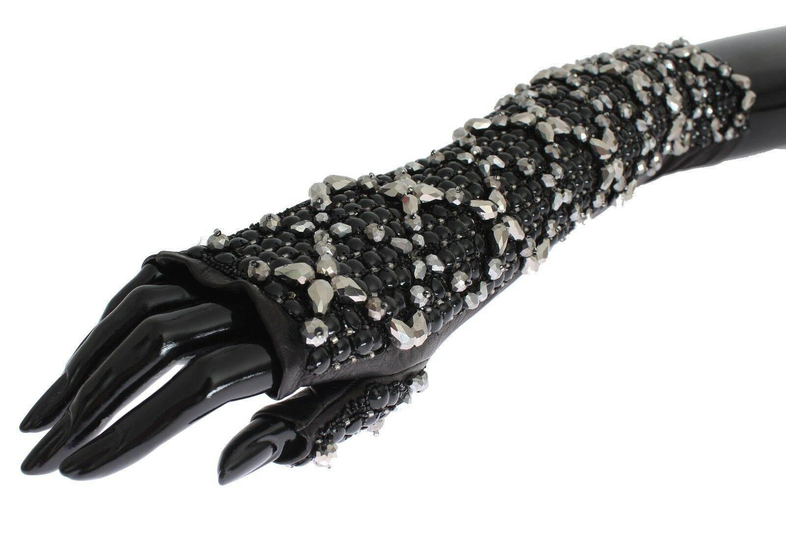Dolce & Gabbana Elegant Crystal Beaded Leather Gloves - Hilstor