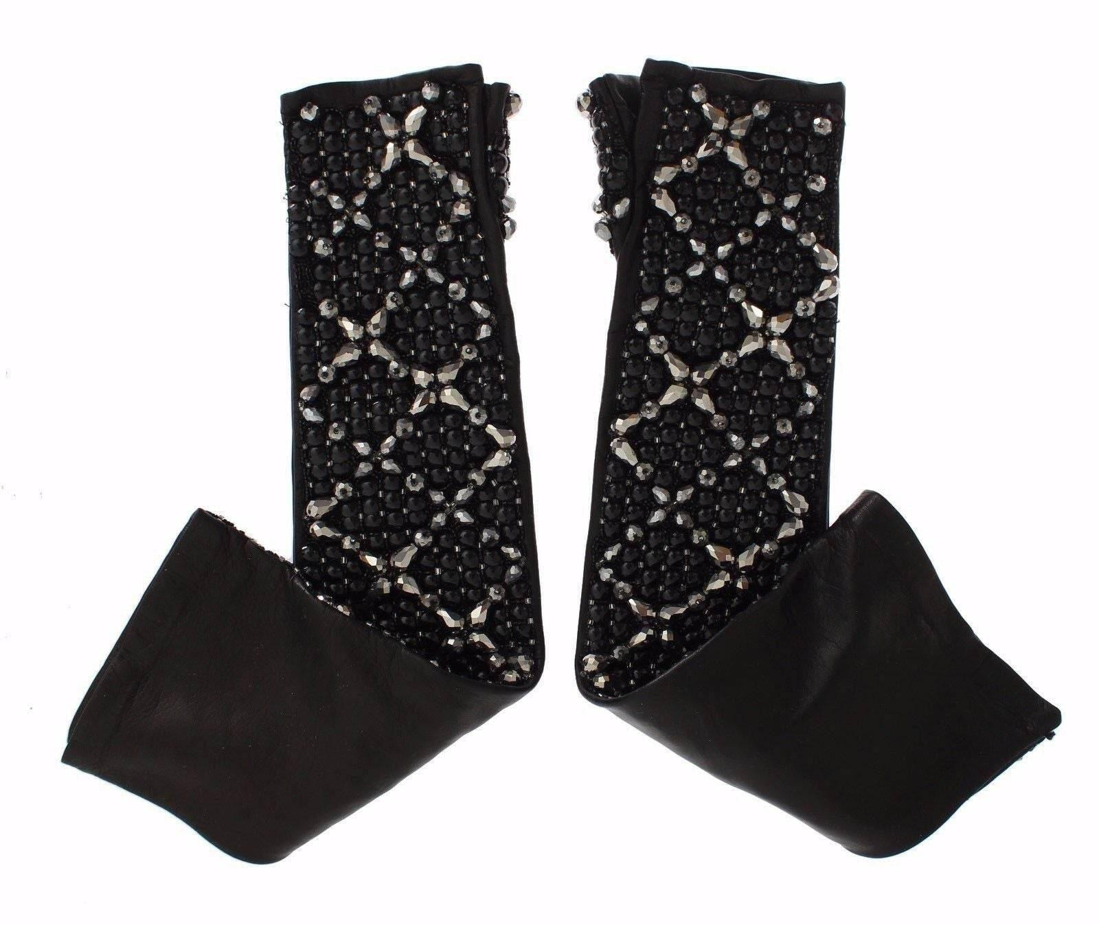 Dolce & Gabbana Elegant Crystal Beaded Leather Gloves - Hilstor