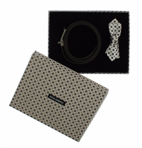 Dolce & Gabbana Elegant Baroque Silk Tie & Leather Belt Set - Hilstor