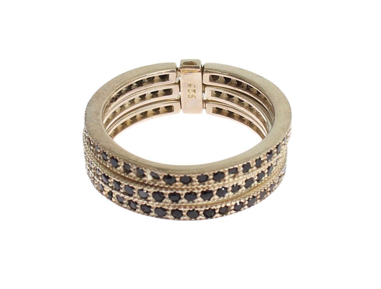 Nialaya Chic Silver & Black CZ Crystal Ring - Hilstor