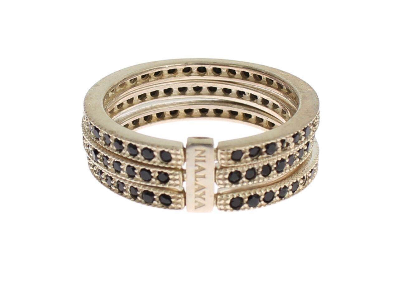Nialaya Chic Silver & Black CZ Crystal Ring - Hilstor