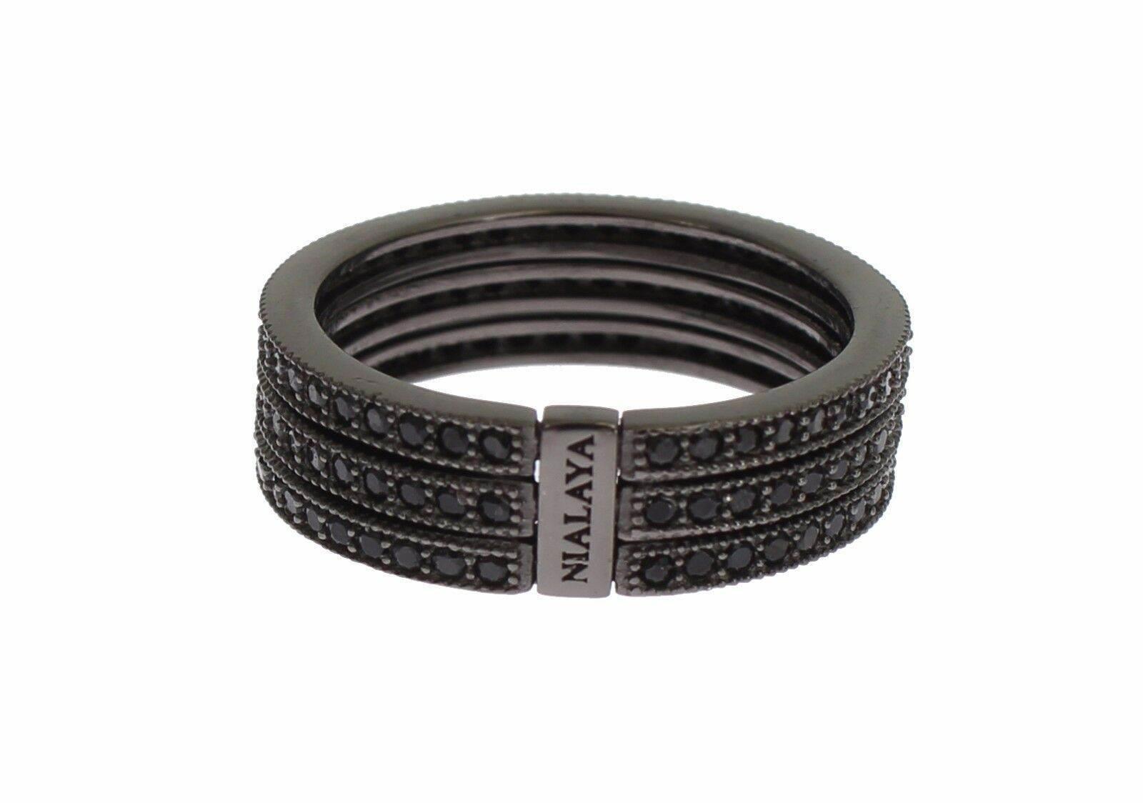 Nialaya Elegant Black Rhodium Silver Crystal Ring - Hilstor