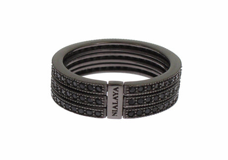 Nialaya Elegant Black Rhodium Silver Crystal Ring - Hilstor