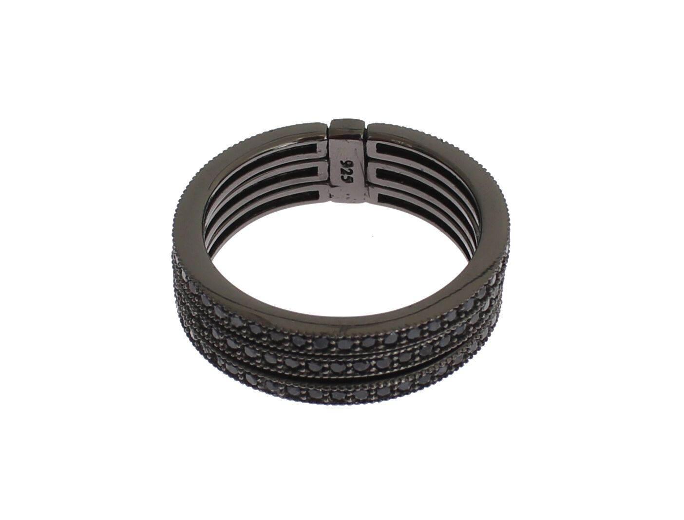 Nialaya Elegant Black Rhodium Silver Crystal Ring - Hilstor