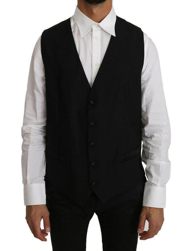 Dolce & Gabbana Black Solid Wool Silk Vest - Hilstor
