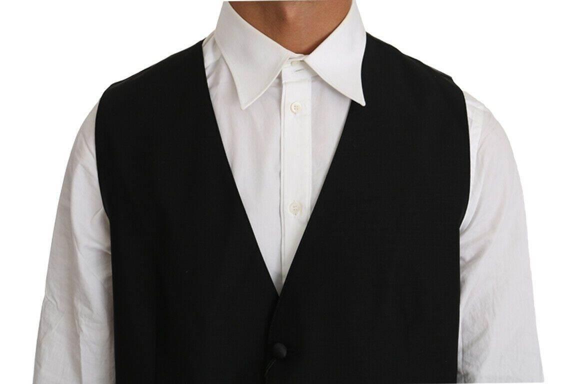 Dolce & Gabbana Black Solid Wool Silk Vest - Hilstor