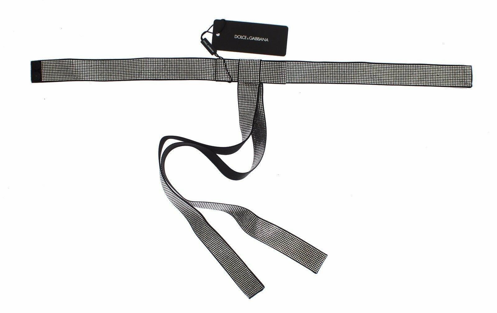 Dolce & Gabbana Black Silk Clear Crystal Bow Waist Belt - Hilstor
