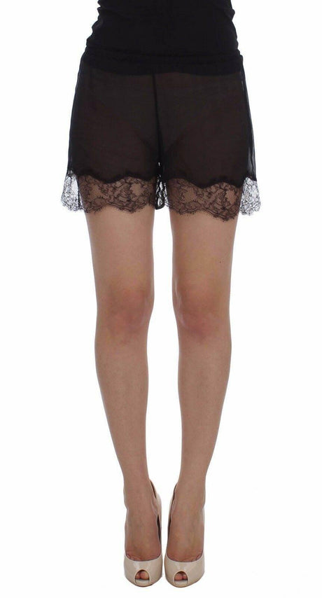 Dolce & Gabbana Elegant Black Floral Lace Silk Shorts - Hilstor
