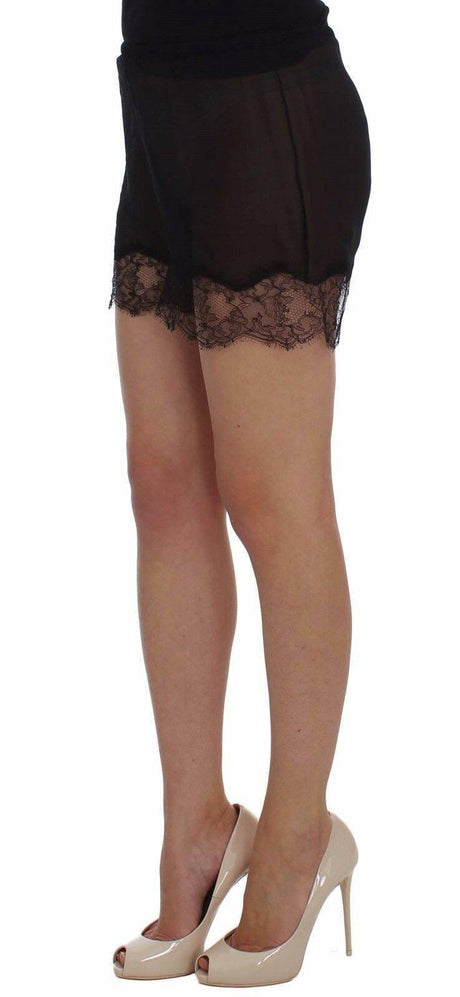 Dolce & Gabbana Elegant Black Floral Lace Silk Shorts - Hilstor